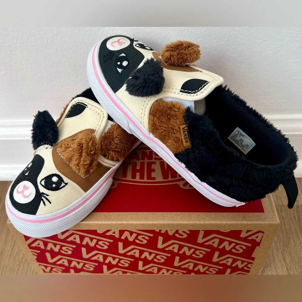 NEW Baby Vans Asher V Calico Cat Girls Slip On Velcro Shoes, Size 4T & 5T